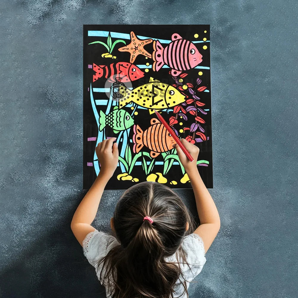 SPARTAN KIDS® Color Felt Fish Velvet Art - Drawing for Kids 6-12 Years - Fun Colouring Ideal Art Kit for Creative Learning - Foil Art Kit - Engaging Activity for Young Artists