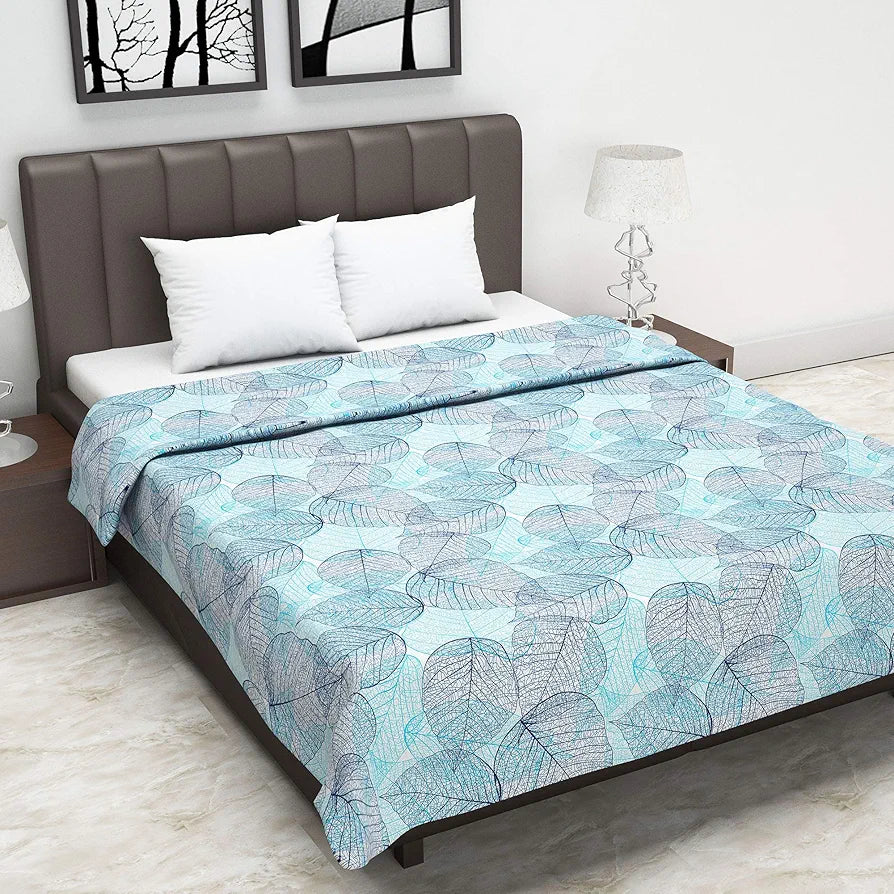 Divine Casa Glace Cotton 120 GSM Reversible Lightweight Printed Double Bed AC Dohar Blanket Quilt Colour Blue and Brown TC - 120