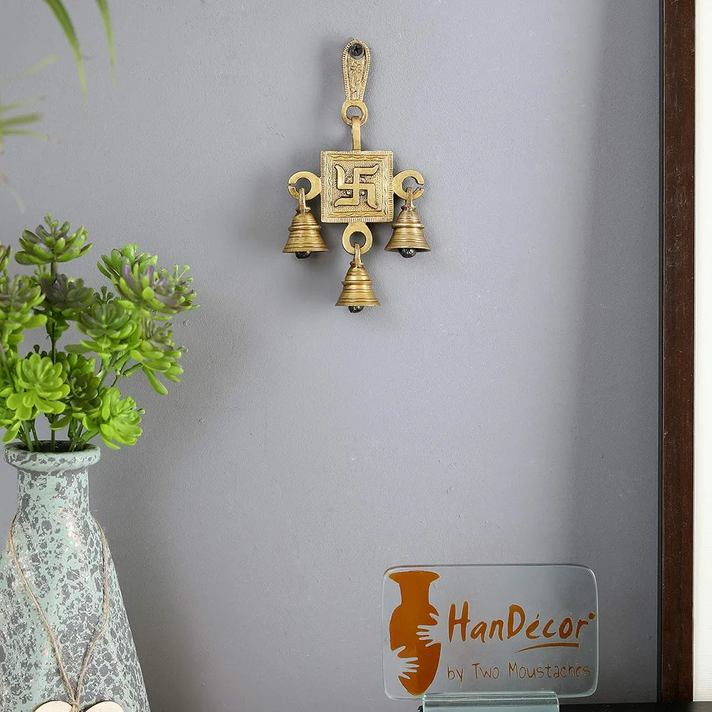 Two Moustaches Brass Swastika Hanging Bells