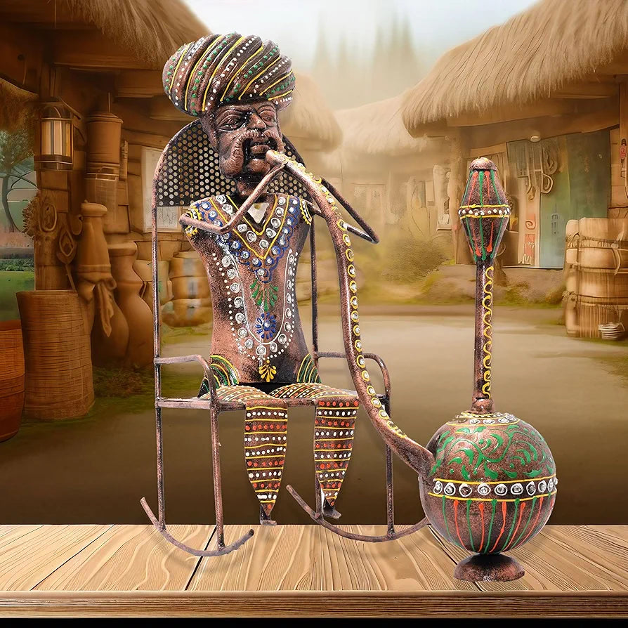Kraftskala Ethinc Villager on Chair 16 inch Large Metal Decor Showpiece