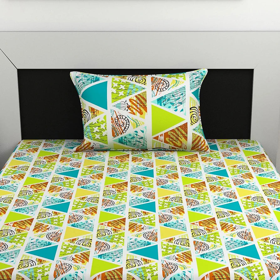 Divine Casa 100% Cotton Bedsheet for Single Bed, 144 TC Bedsheet Single Size Bed Cotton with 1 Pillow Cover Colour Aqua & Mustard