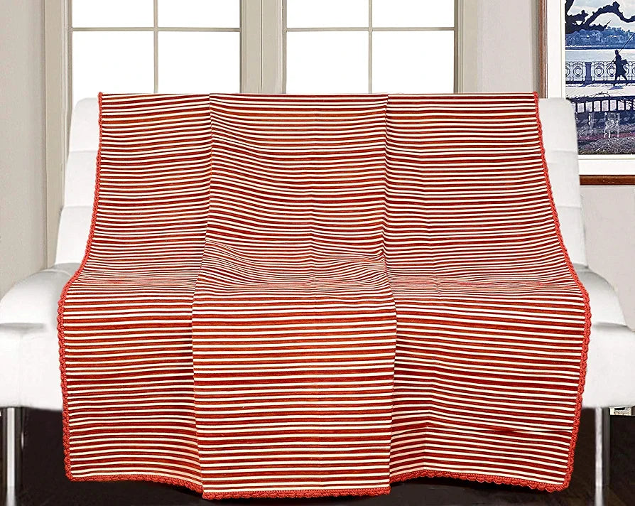 Saral Home Easy Living Polyester, Polyester Blend Striped Soft Decorative Viscose Chenille Sofa Covers/throw Colour Red & Red