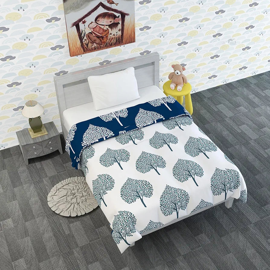 Divine Casa 120 GSM Microfiber Reversible Kids Single Bed Comforter Ultra-Soft Toddler Blanket Colour Dark Sapphire