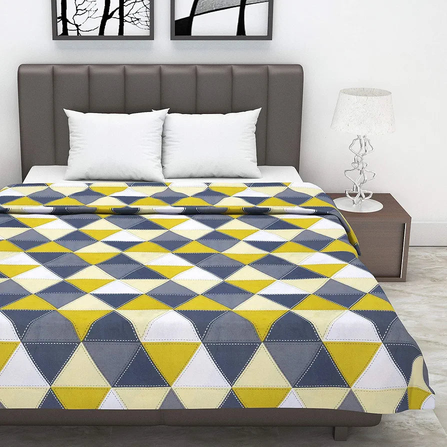 Divine Casa Glace Cotton 120 GSM Reversible Lightweight Malmal Printed Double Bed AC Dohar Blanket TC - 120 Colour Grey and Yellow