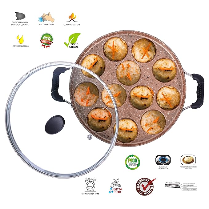 Sumeet Aluminium Appam Patra With Lid 12 Piece (Peach)