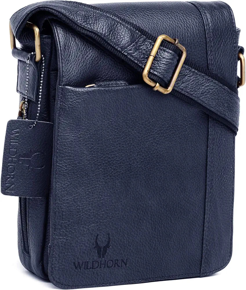 WildHorn Leather 8.5 inch Sling Messenger Bag for Men I Multipurpose Crossbody Bag I Travel Bag with Adjustable Strap I DIMENSION: L- 8.5inch H- 10.5inch W- 3inch