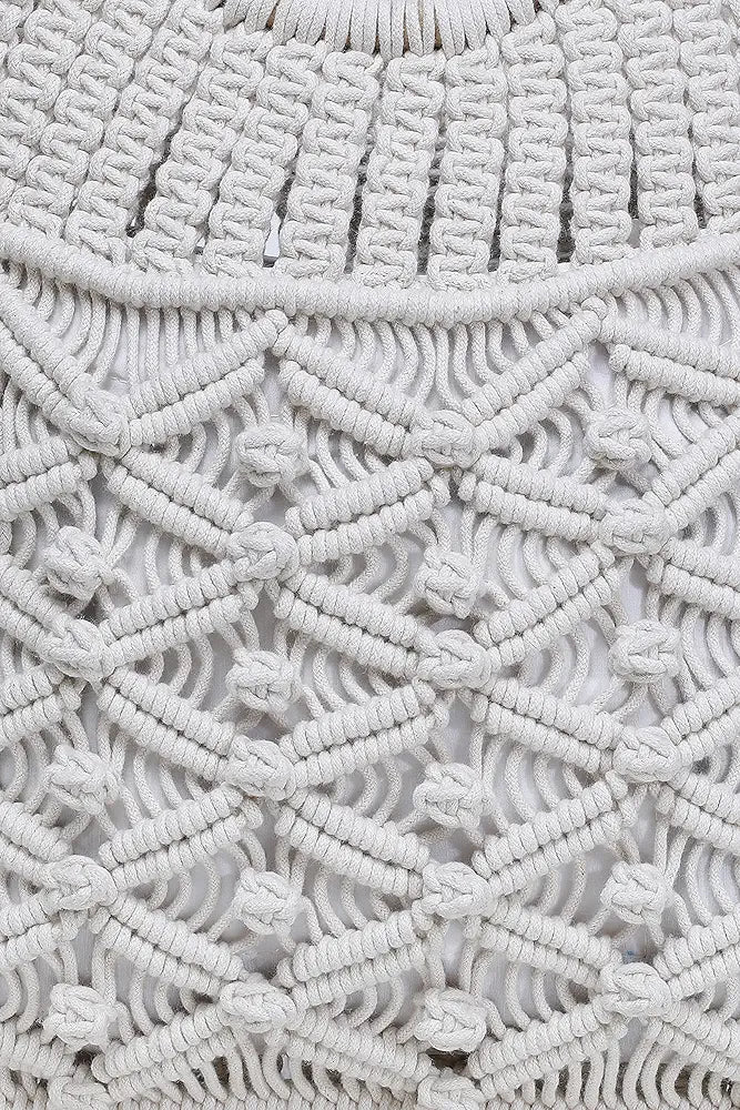 Klondon Alii And Aliizey Off-white Macrame Braided Wooden Handle Handbag