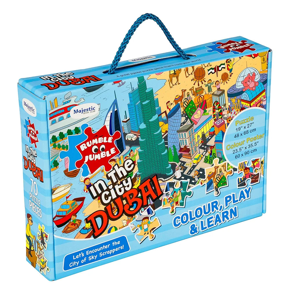 THE BOOK TREE In The City Dubai Fun And Educational Floor Puzzle By Majestic Book Club, Package Includes A Big Size Colouring Poster And Jigsaw Puzzle Packed In A Beautiful Box For Kid