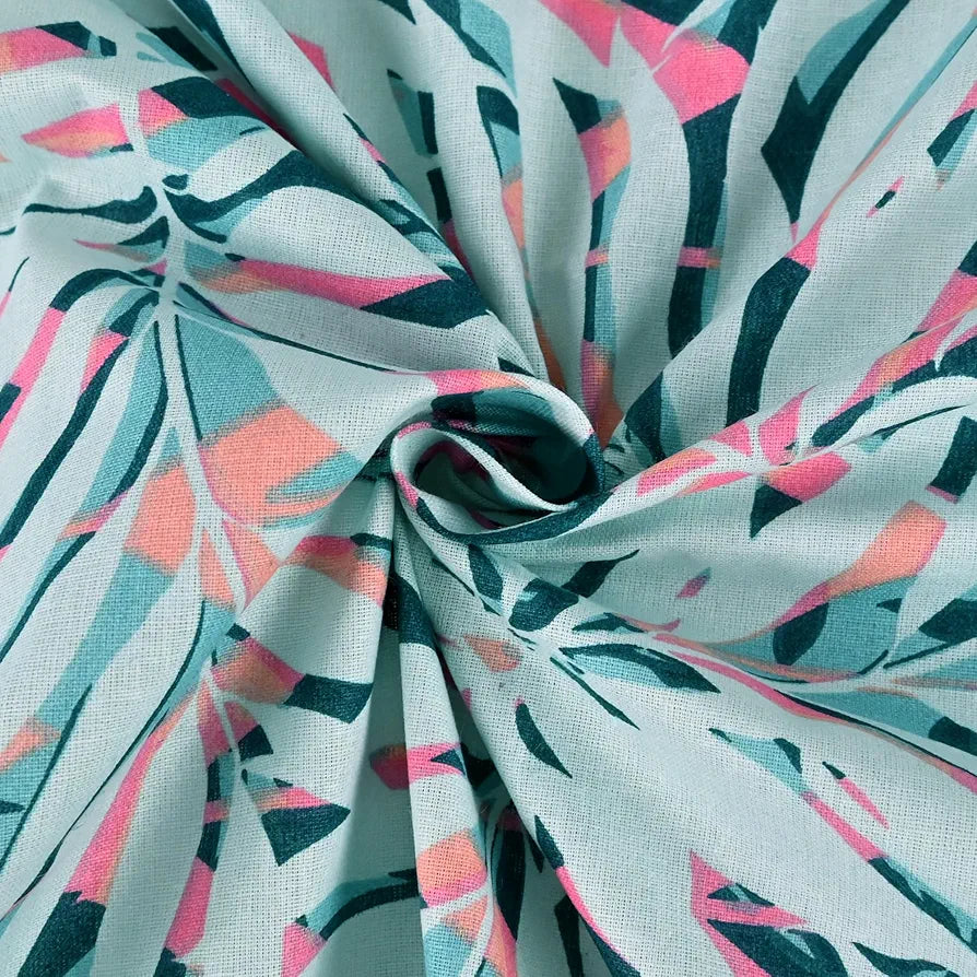 Divine Casa 144 TC 100% Pure Cotton Single Bedsheet with 1 Pillow Cover Floral Leaf Pattern Colour Soft Pink Blue