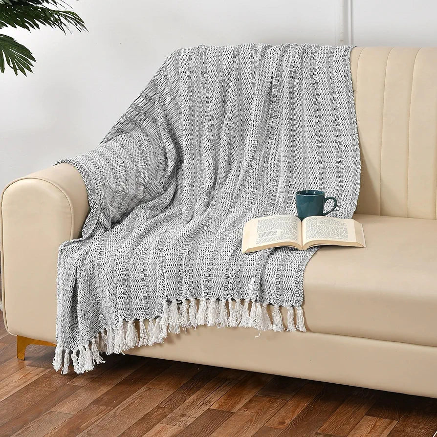 Sashaa World Cotton Striped Super Soft & Breathable Throw Blanket Colour Black