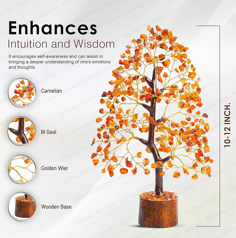 Bezavo Carnelian Crystal Tree Healing Crystal Tree for Positive Energy & Good Luck Golden Wire