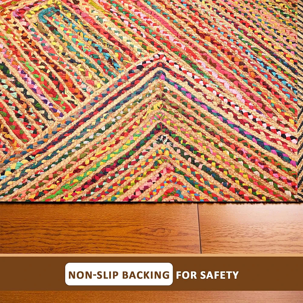 Kuber Industries 5x7 Feet Anti-Skid Satranji Doubling Jute Rug & Carpet for Home & Bedroom Pink