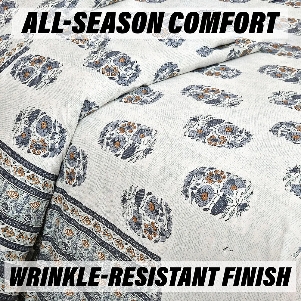 Kuber Industries Double Bedsheet with 2 Pillow Covers 160 TC Premium Cotton Dezier Flower Boota Blue