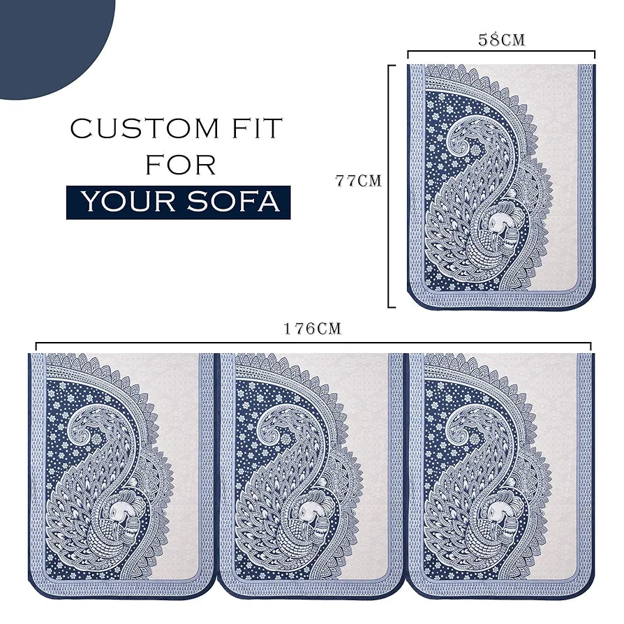 Kuber Industries Sofa Cover Net Sofa Slipcover Set 5 Seater Sofa Cover Mor Digital-837 Blue