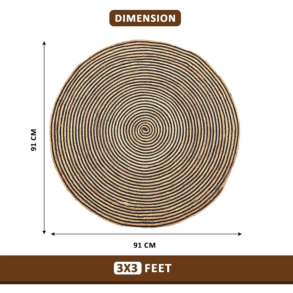 Kuber Industries 3x3 Feet Round Jute Rug & Carpet for Home Bedroom Spirals Beige