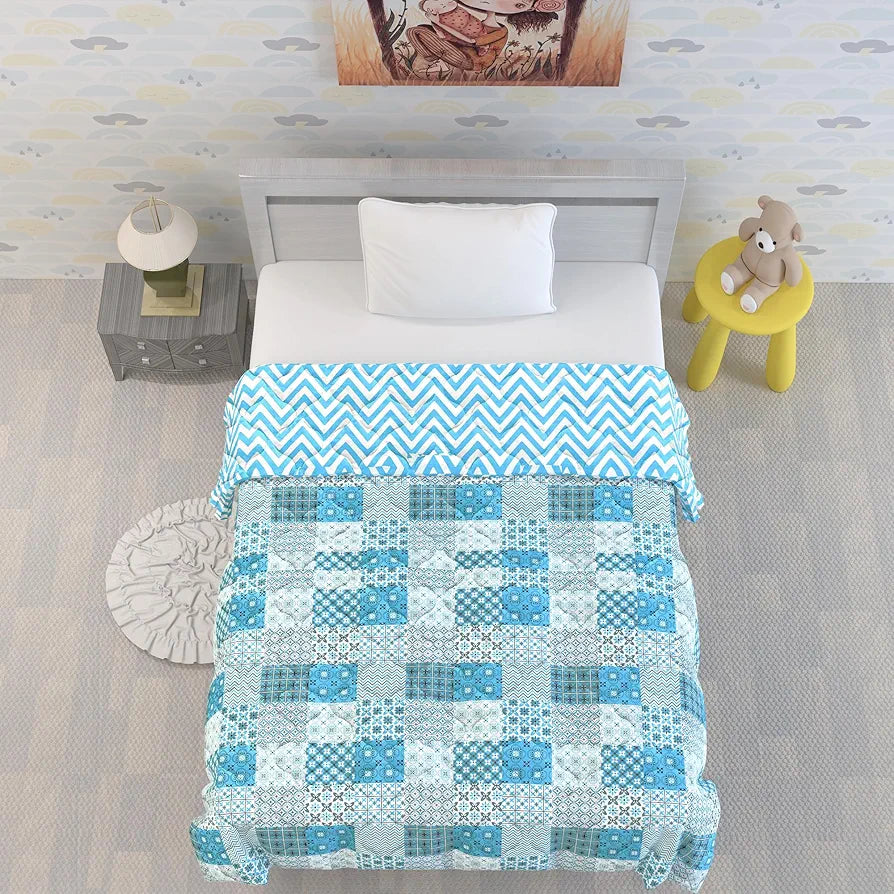 Divine Casa 120 GSM Microfiber Reversible Kids Single Bed Comforter Ultra-Soft Toddler Blanket Colour Aquarius Tile