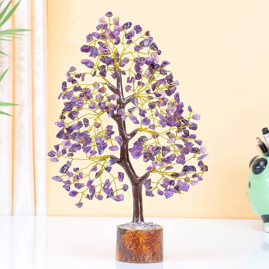 HindCraft Amethyst Chakra Crystal Tree Golden Wire 10-12 inch