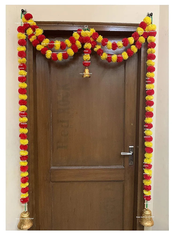 Artificial Marigold Fluffy Flower Garlands Door Toran Set/Door Hangings for Decoration Yellow & Red