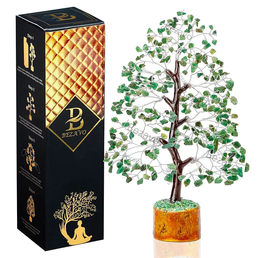 Bezavo Green Aventurine Crystal Tree – Healing Good Luck Tree Silver Wire