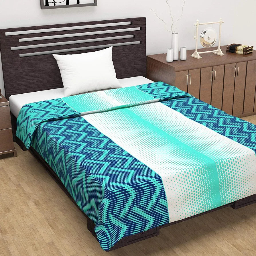 Divine Casa 120 GSM Microfiber Single Dohar Soft & Lightweight Throw Blanket Chevron Pattern Colour Aqua Chevron
