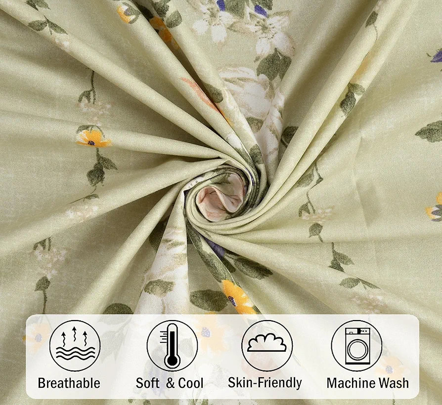 Fresh From Loom Soft Floral Print Microfiber Single Bed Bedsheet Set 240 TC 1 Pillow Covers Multicolor Pale-Leaf