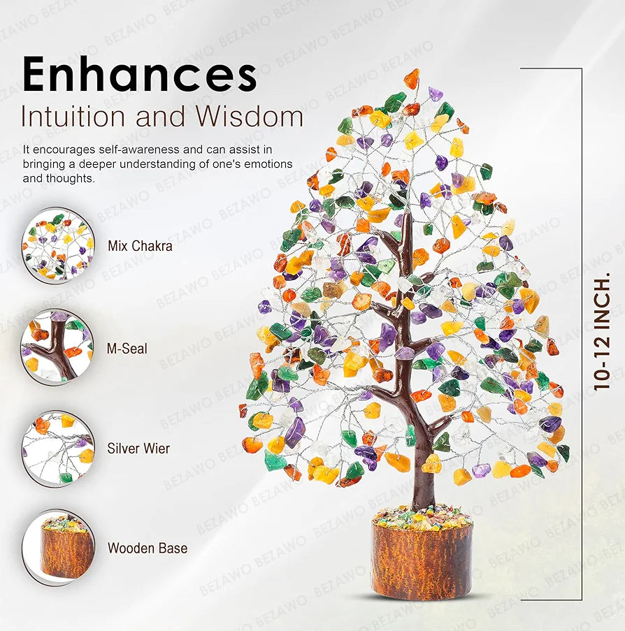 Bezavo Mix Chakra Crystal Tree Silver Wire
