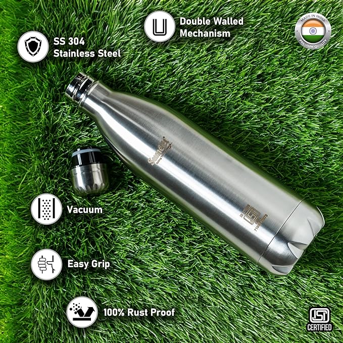 Sumeet Thermo1000 Stainless Steel 24 Hours Hot & Cold Vacuum Flask/Water Bottle Silver - pack of 2