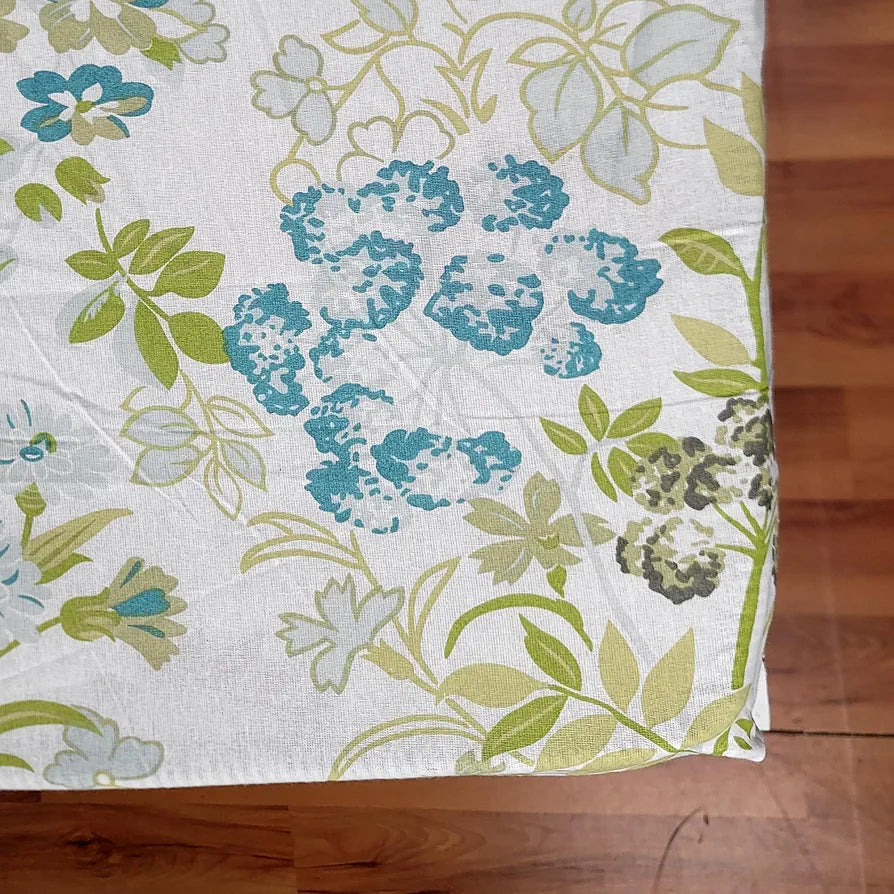 Divine Casa 144 TC 100% Cotton Floral Print Green Super Soft Bedsheet Elastic Fitted King Size Bed Colour Mineral Green