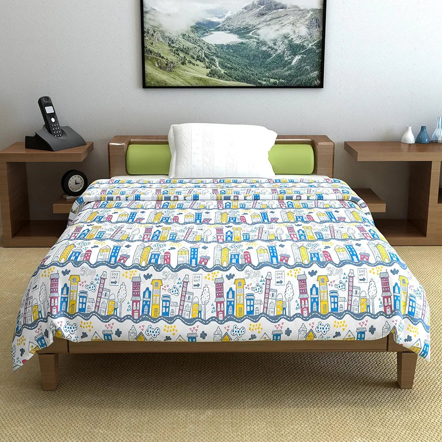 Divine Casa 120 GSM Cotton Single Bed Comforter Soft & Lightweight Reversible All-Season Blanket Colour Heaven White