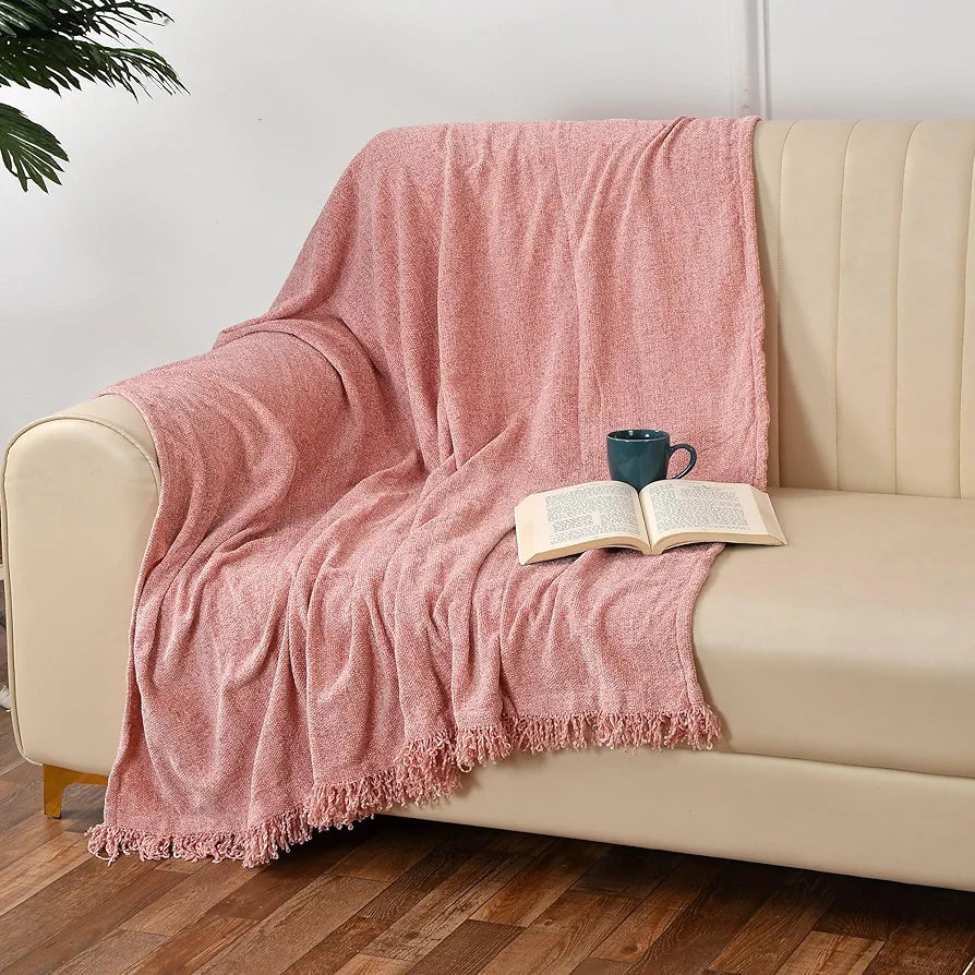 Sashaa World Soft Chenille Throw Blanket Colour Rose Pink