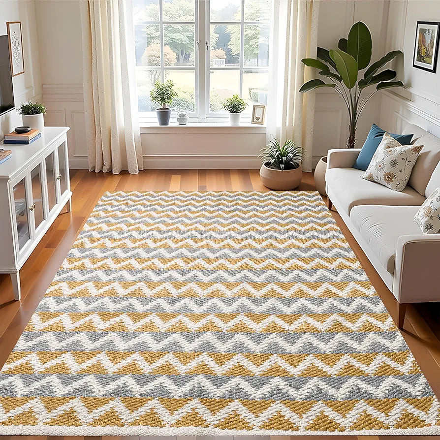 Sajavat Home Cotton Rectangular Floor Rug Colour Yellow