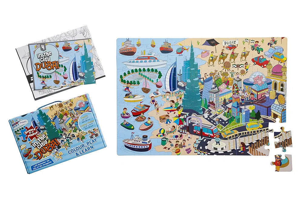 THE BOOK TREE In The City Dubai Fun And Educational Floor Puzzle By Majestic Book Club, Package Includes A Big Size Colouring Poster And Jigsaw Puzzle Packed In A Beautiful Box For Kid