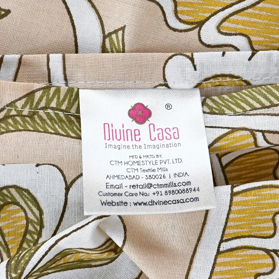 Divine Casa 144 TC 100% Cotton Single Size Bedsheet with 1 Pillow Cover Floral Paisley Colour Mustard Beige