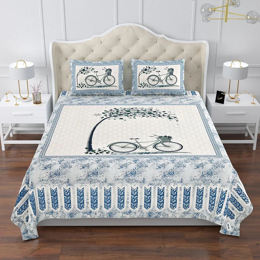 Kuber Industries Double Bedsheet with 2 Pillow Covers 160 TC Premium Cotton Blue