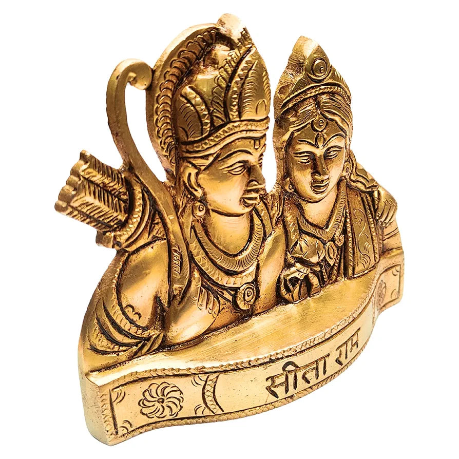 anciently Sita Ram Bust Statue Home Decor | Seetha Rama Idol Brass | Seetharama Bust Size Idol, Brass, Gold Colour, 1 Piece