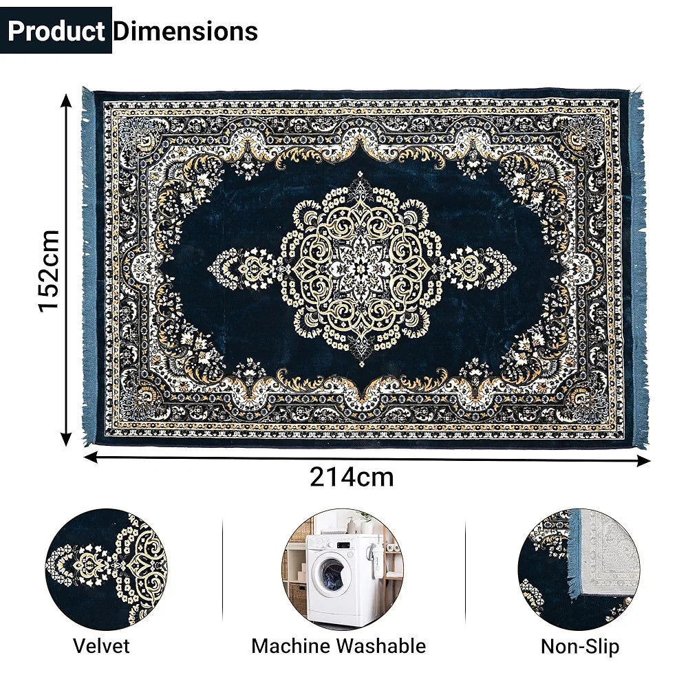 Kuber Industries 5x7 Feet Carpets for Living Room Machine Washable Bedside Floor Rugs Premium Mat Navy & Sea Blue