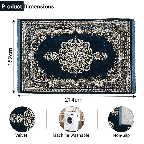 Kuber Industries 5x7 Feet Carpets for Living Room Machine Washable Bedside Floor Rugs Premium Mat Navy & Sea Blue