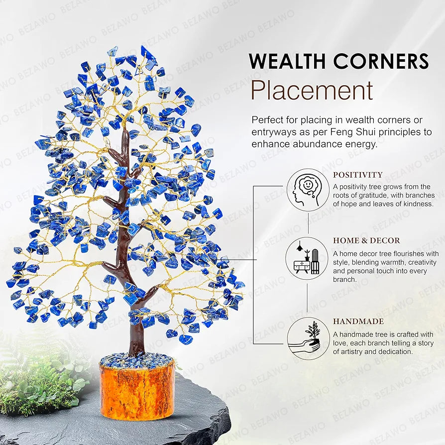 Bezavo Lapis Lazuli Crystal Tree for Home & Office Golden Wire
