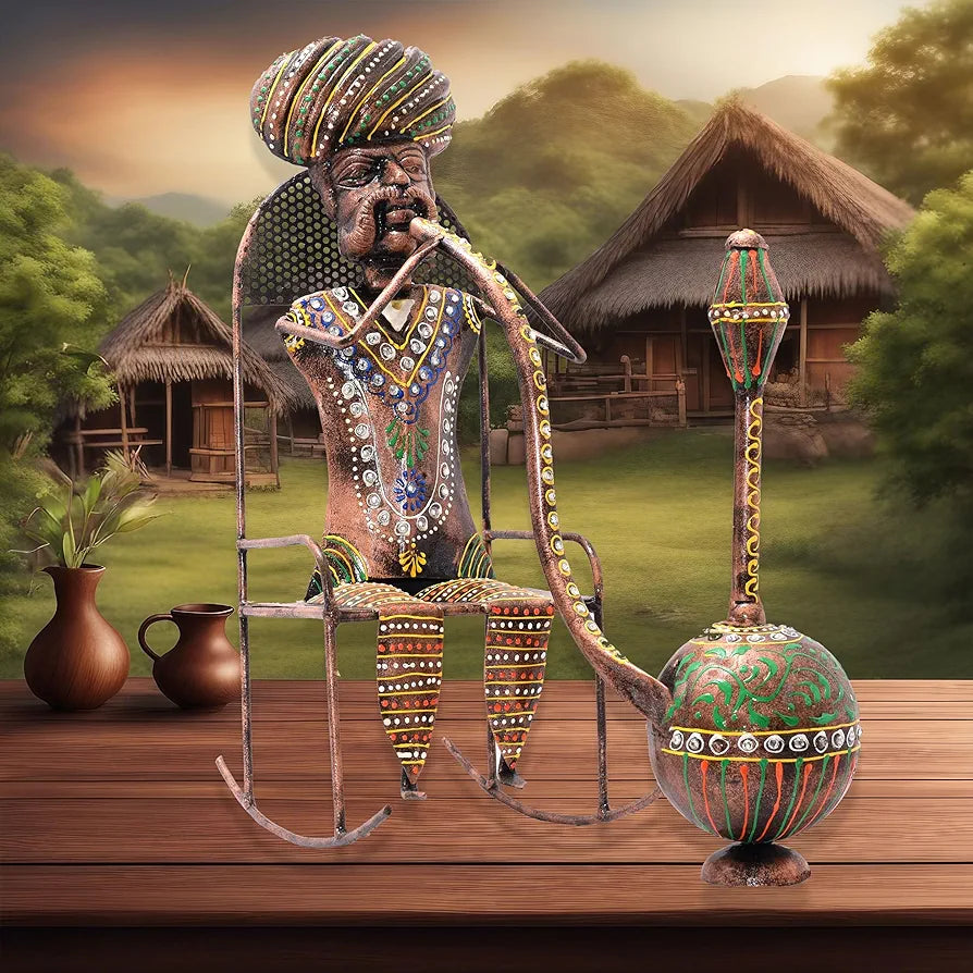 Kraftskala Ethinc Villager on Chair 16 inch Large Metal Decor Showpiece