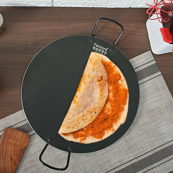 Femora Foged Die Cast Aluminium Non Stick 30 Cm Dosa Tawa With Both Side Handle | Granite Finish | Induction & Gas Ready