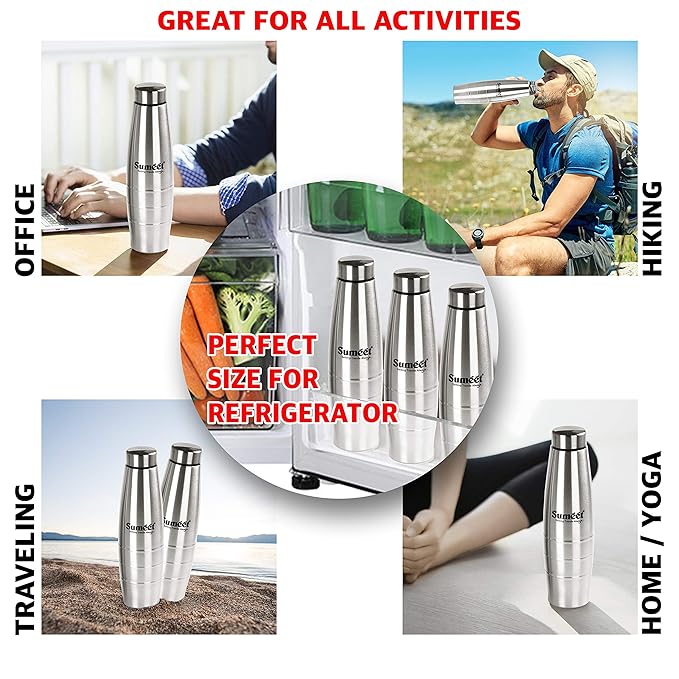 Sumeet Ovatus Stainless Steel Leak-Proof Water Bottle/Fridge Bottle - 1000 ml - 1pc