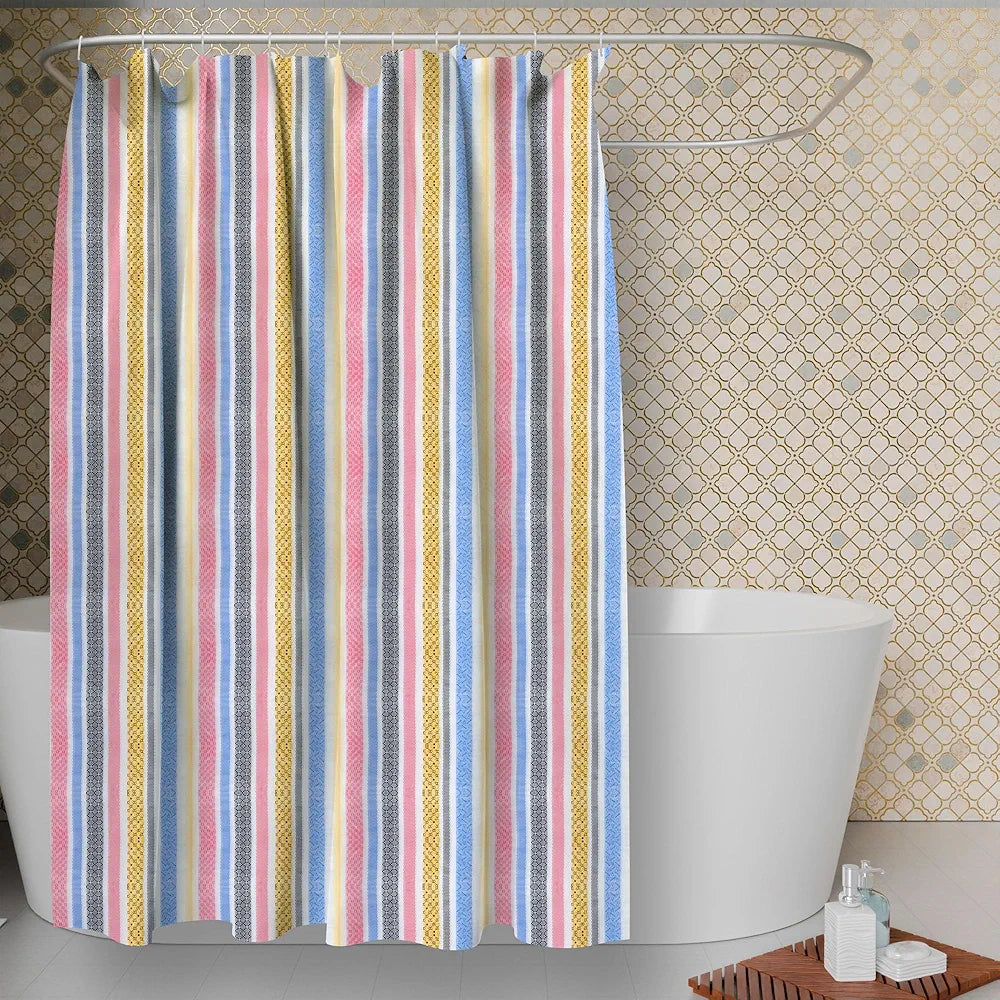 Kuber industries Lining Curtain for Bathroom Shower Curtain with 8 Rings Multicolor