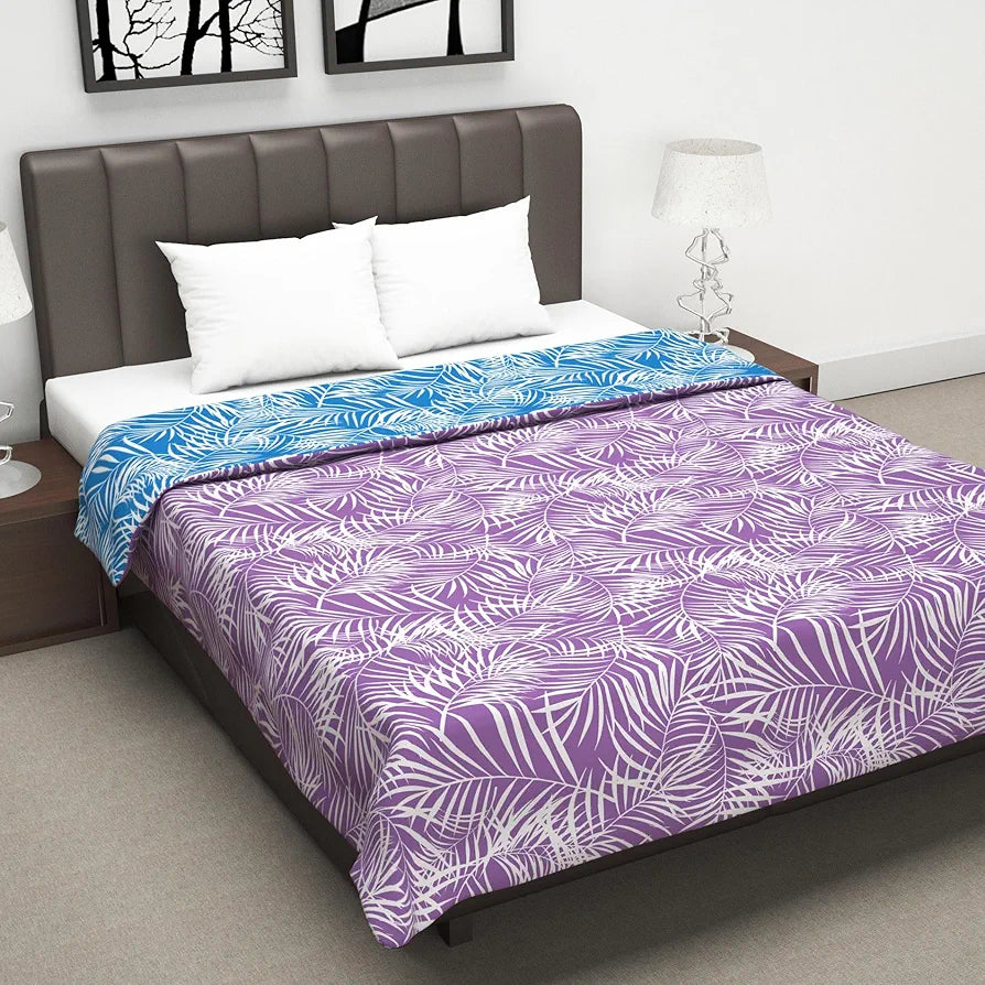 Divine Casa 120 GSM Microfiber Double Dohar Soft & Lightweight Throw Blanket Leaf Pattern Colour Aquarius Purple