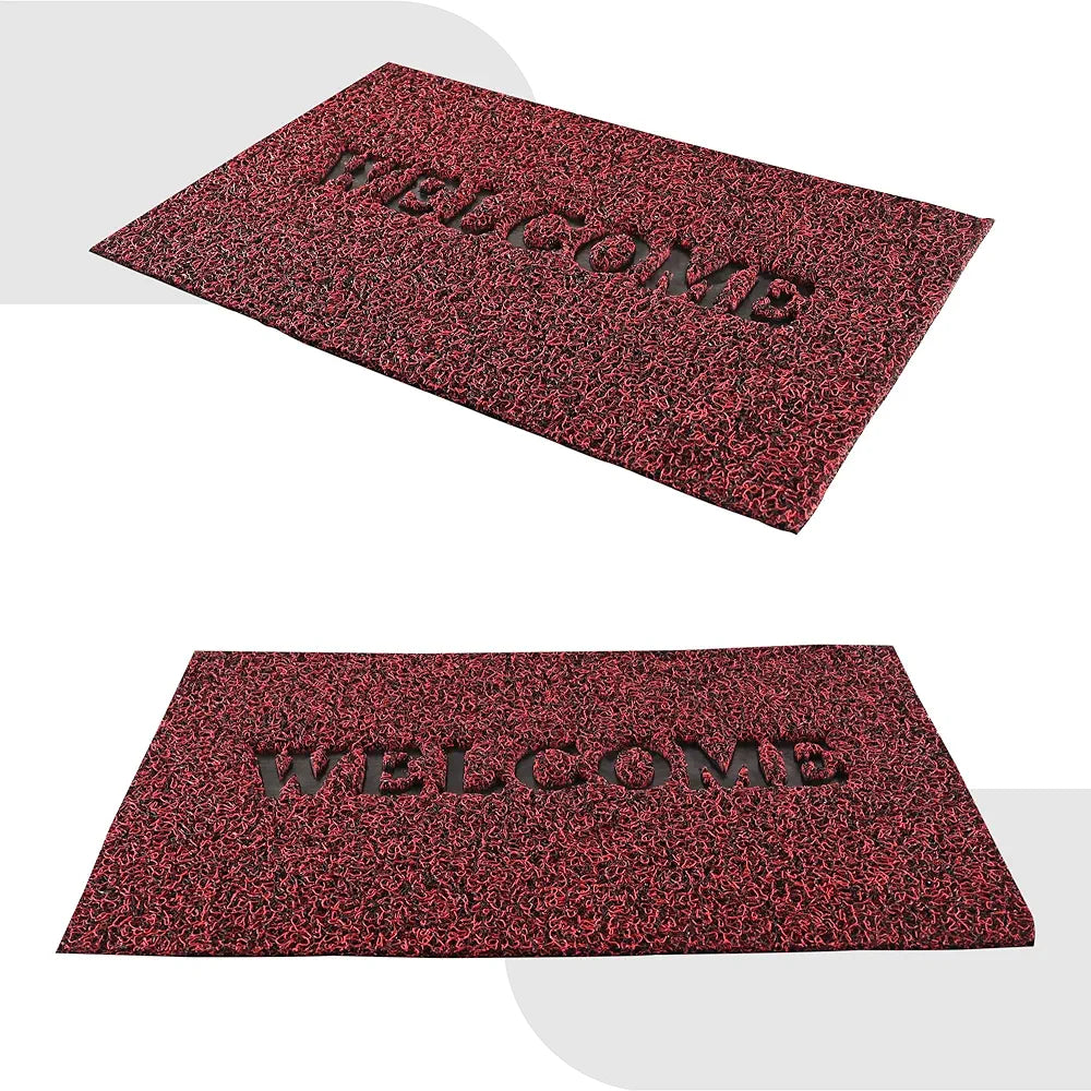 Kuber Industries Anti-Slip Welcome Print Grass Door Mats Red Colour