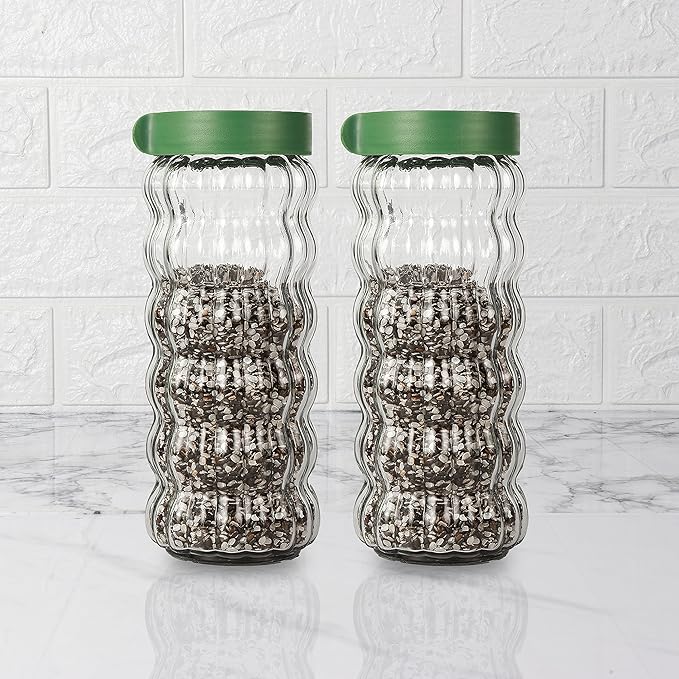 Femora Kitchen Storage Jars Clear Glass With Plastic Stackable Lid Jar | 1000 Ml | Pack of 2