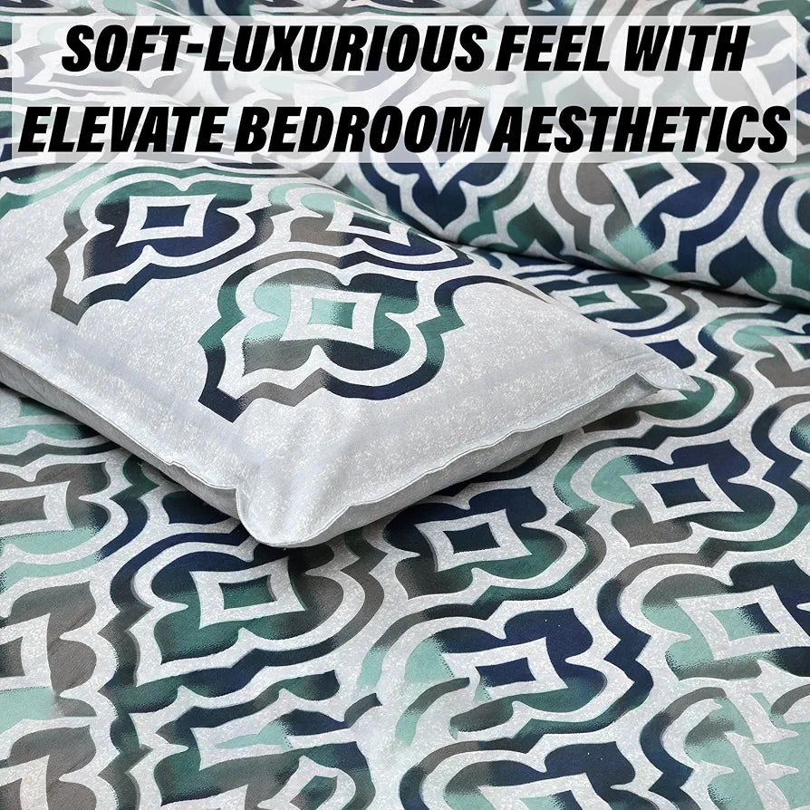 Kuber Industries Double Bedsheet with 2 Pillow Covers 160 TC Premium Cotton Rusty Star Flower Green