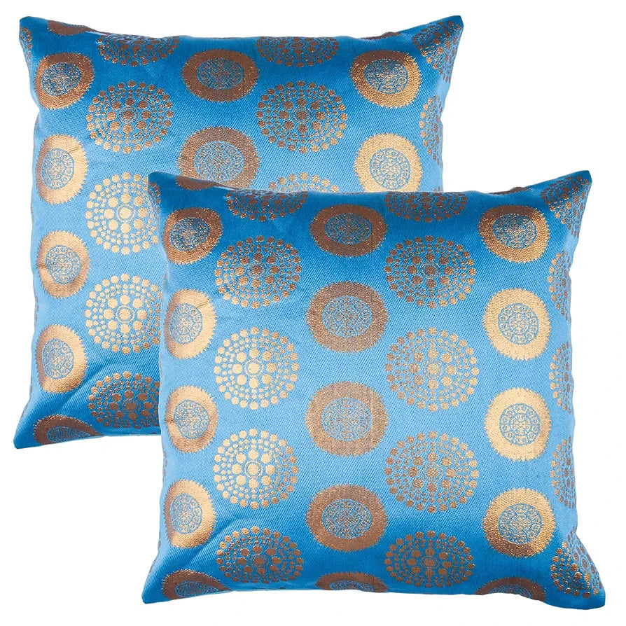 Kuber Industries Cushion Cover Pillow Covers Banarasi Gola Set of 5 Colour Firozi