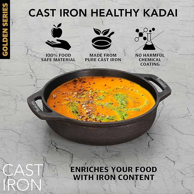 Sumeet Super Smooth Gold Series Pre Seasoned Cast Iron Kadai 2.7 Ltr 25cm 2.670 kg