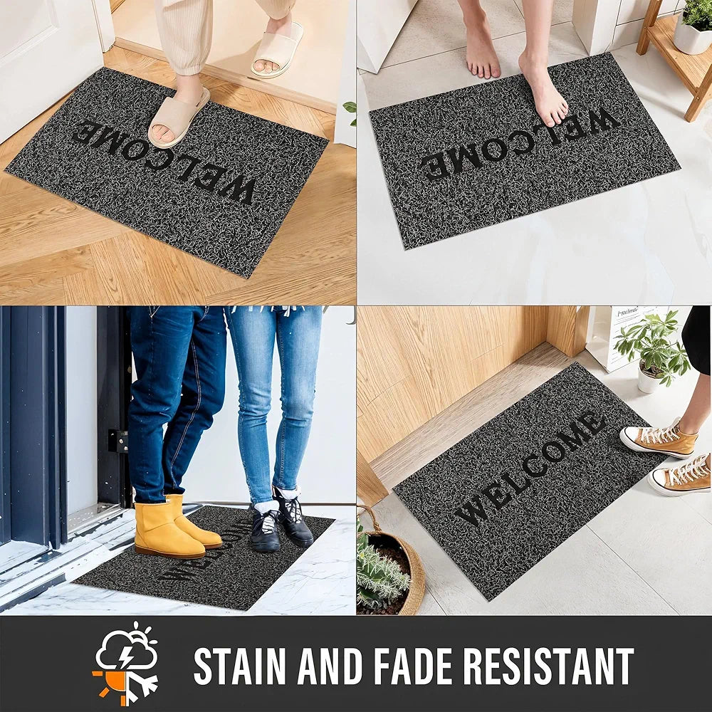 Kuber Industries Anti-Slip Welcome Print Grass Door Mats for Home Grass Cut Grey Colour