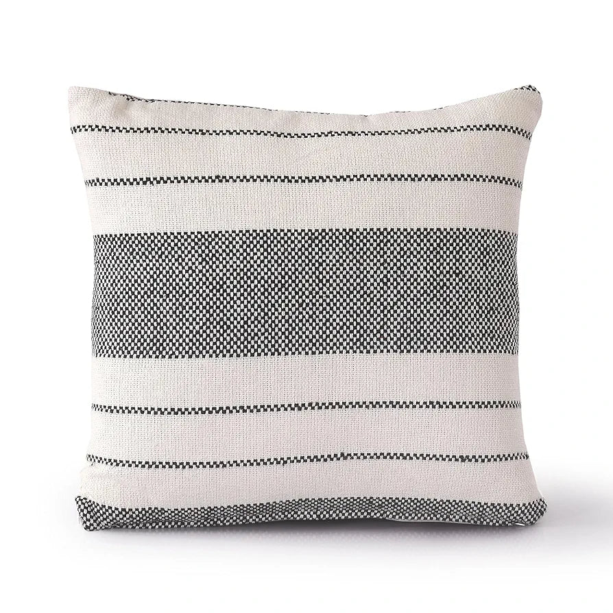 Sashaa World Exquisite Black & Natural Striped Elegance Decorative Woven Cushion Cover